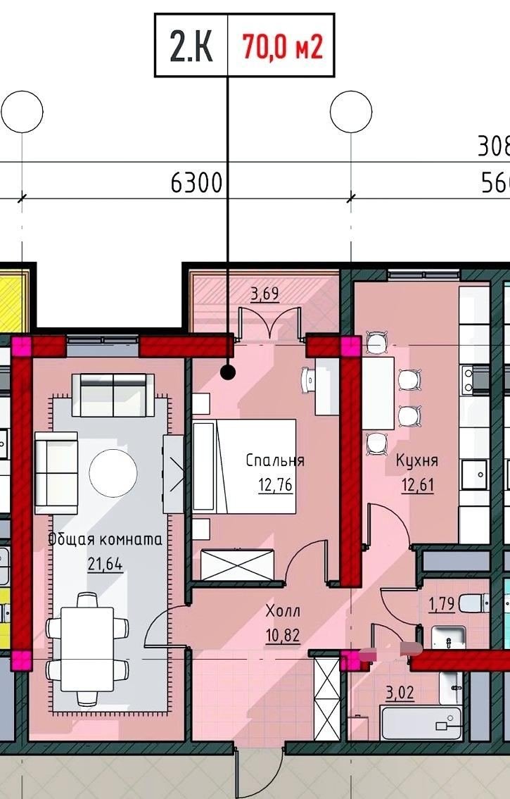 2-комнатная 70,0 м²